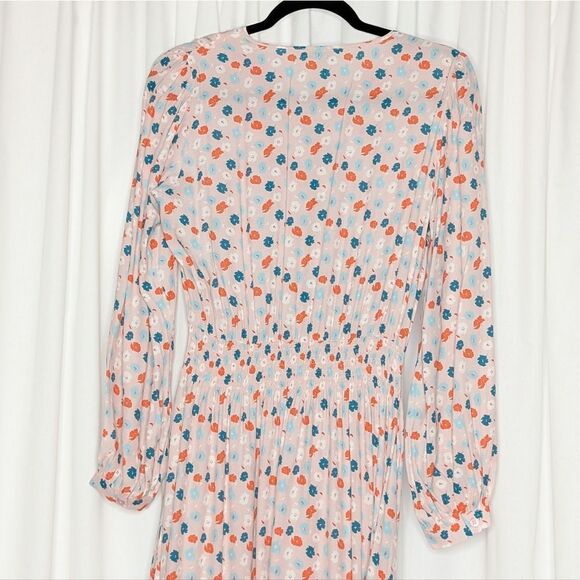 Tucker NYC Juliette Dress Blush Mint Poppies Micro in Viscose Crepe Floral Midi - Picture 9 of 10